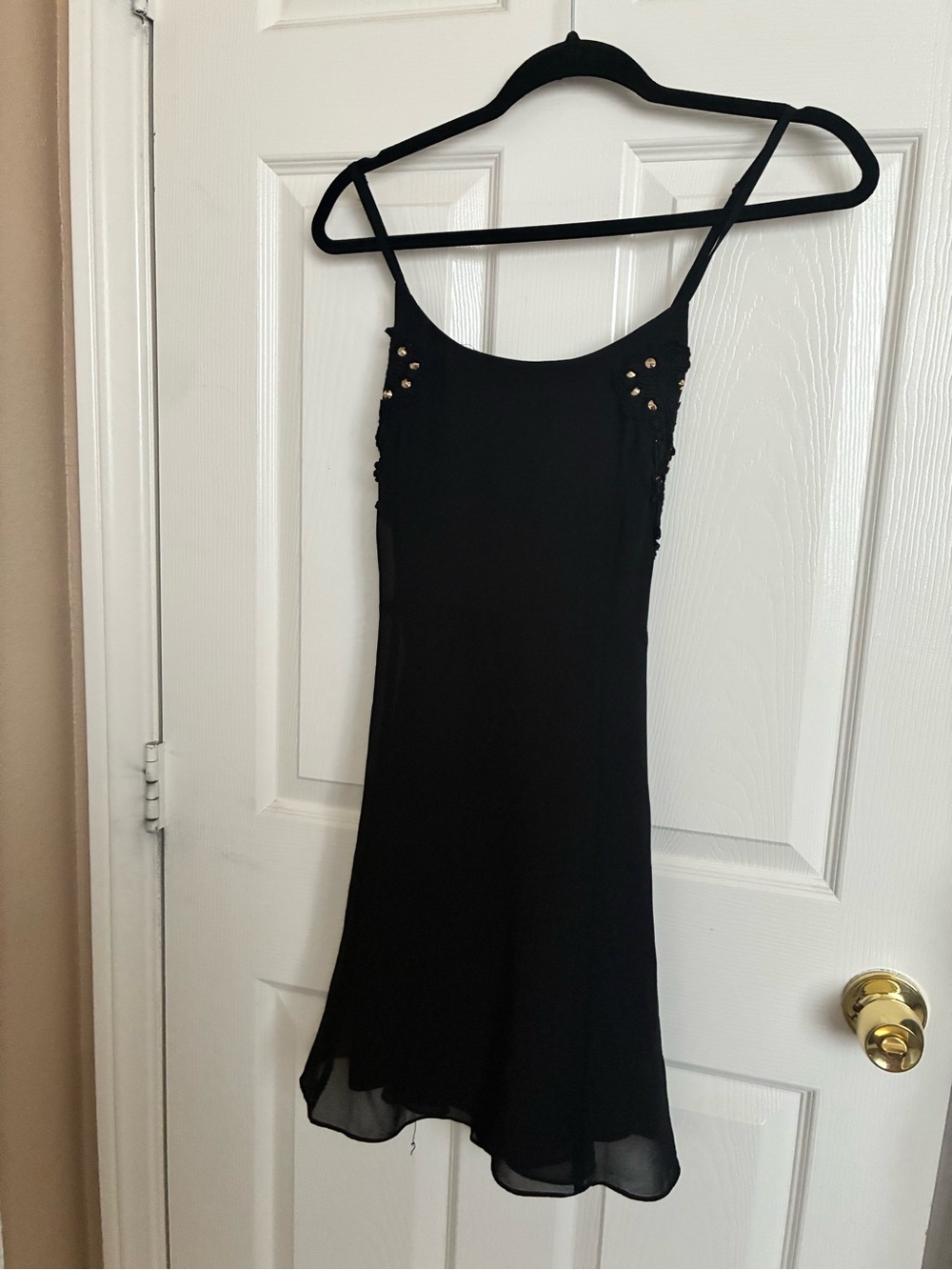 Forever 21 Black Spaghetti-Strap dress with gold stud and floral appliqués